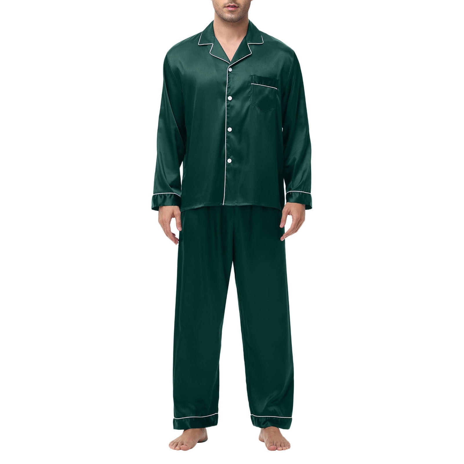 Men's Satin Pajamas Set - Long Sleeve Button Down Pajamas With Pants Silk-like Sleepwear