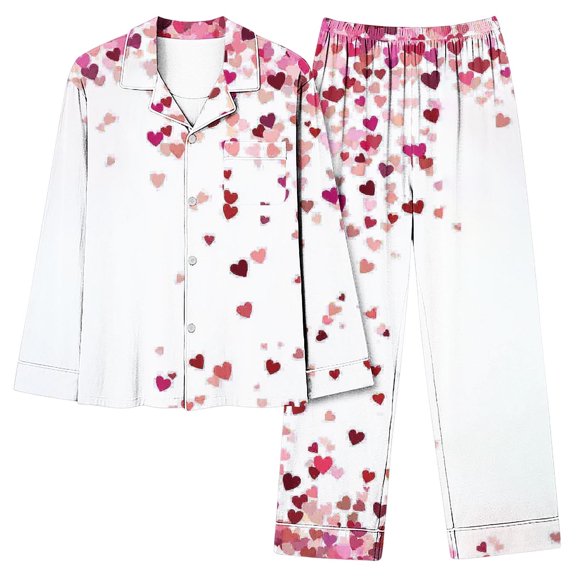 Jamicy Long Sleeve Pajamas for Women Valentine's Day Silky Pajamas Floral Print Satin Pajama Set Long Sleeve Button Up Soft Sleepwear Cute Pj Sets