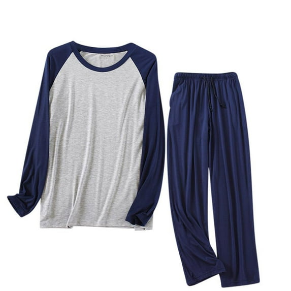 Jamicy Loungewear Sets for Men Summer Home Wear Mens Pajamas Set - Soft Pj Sets for Men Long Sleeve Pajamas Men Cotton Mens Pjs Sets Loungewear with Pockets