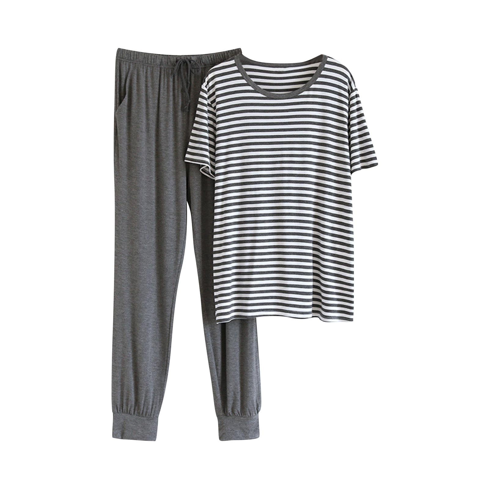 Loungewear Sets for Men Father's Day Gift Men’S Pyjama Loungewear Sets Comfy Lounge Nightwear Short Sleeve Cotton Pocket Tops Plaid Pants