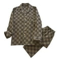 thumbnail image 1 of Jamicy Loungewear Sets for Men Gift for Men Men's Collar Plaid Printed Pajamas Sleepwear Long Sleeve Button Down Lounge Sets with Pockets, 1 of 4