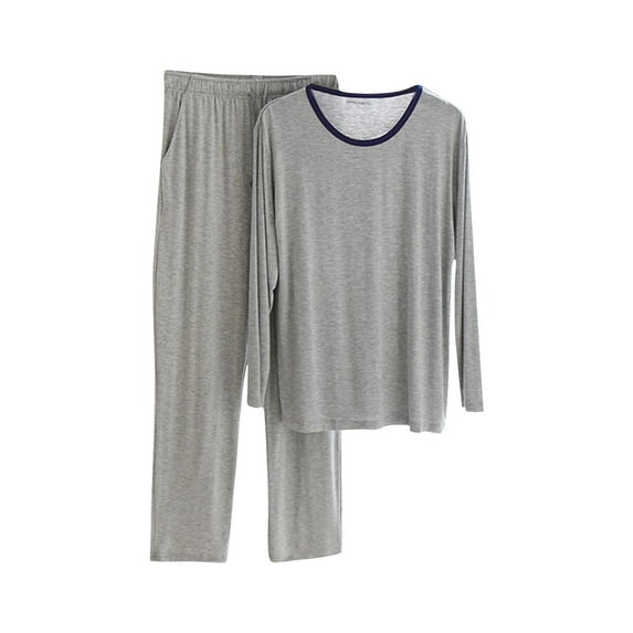 Lopecy-Sta Loungewear Sets for Men Gift for Men Mens Pajama Sets Comfy Long Sleeve Sleepwear Top Solid Pyjama Pants with Pocket 2 Piece Loungewear