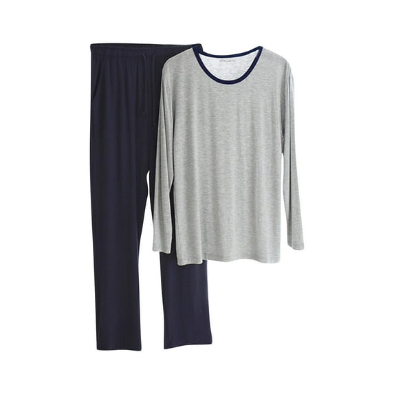 Lopecy-Sta Loungewear Sets for Men Gift for Men Mens Pajama Sets Comfy Long Sleeve Sleepwear Top Solid Pyjama Pants with Pocket 2 Piece Loungewear