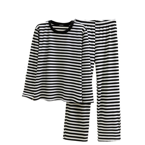 Jamicy Loungewear Sets for Women Classic Vintage Stripe Pajamas Set Casual Loungewear Long Sleeve Crew Neck Sleepwear Pant 2 Pieces Outfits