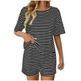 thumbnail image 1 of Lopecy-Sta Loungewear Sets for Women Summer Home Wear Womens Pajamas 2 Piece Lounge Sets Striped Short Sleeve T Shirts Drawstring Shorts Matching Set, 1 of 5