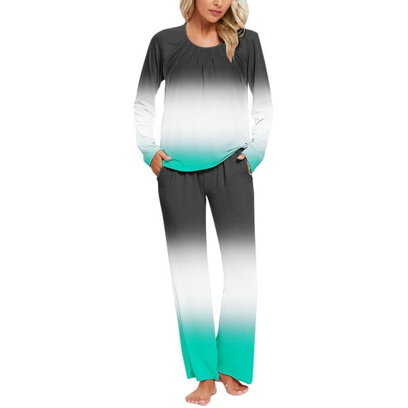 Jamicy Loungewear for Women Valentine's Day Gifts for Wives Womens Pajama Sets Long Sleeve Sleepwear Round Neck Nightwear Soft Pjs Lounge Sets with Pockets