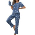 thumbnail image 1 of Jamicy Loungewear for Women Clearance Sales Satin Pajama Set Womens Silk Short Sleeve Round Neck Shirt with Long Pant Soft Loungewear Pjs Set, 1 of 4