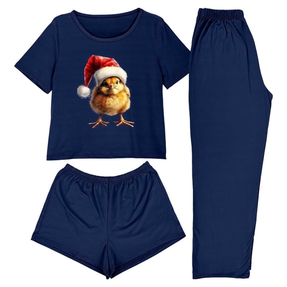 Jamicy Loungewear for Women Valentine's Day Gift 3pcs Home Casual Pajamas Short Sleeves Tops with Shorts Long Pants Set Pajamas Set