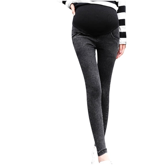 Jamicy Maternity Jeans Skinny Spring and Autumn New Maternity Pants Washed Belly Support Pants Stretch Belly Support Denim Pants with Pregnancy Adjustment Belt