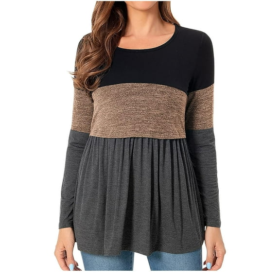Jamicy Maternity Long Sleeve Shirts Womens Maternity Long Sleeve Crew Neck Color Block Nursed Tops T Shirt for Breastfeeding Maternity Pants Plus