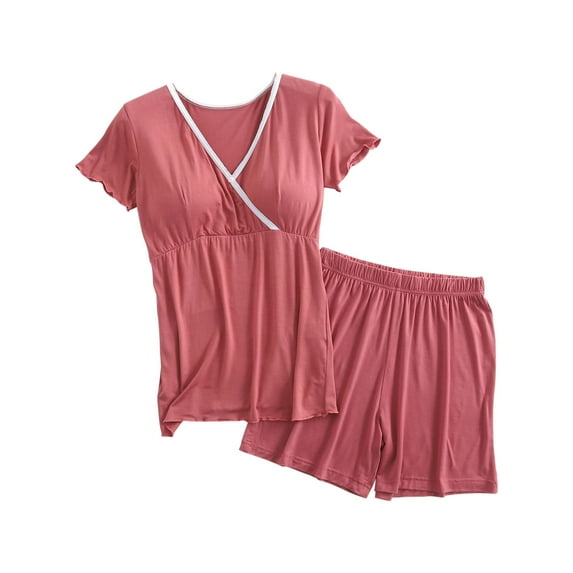 Jamicy Maternity Outfits for Women V-Neck Short Sleeved Postpartum Clothing for Pregnant Women Breastfeeding Dress Home Clothing Short Sleeved V-Neck Dress