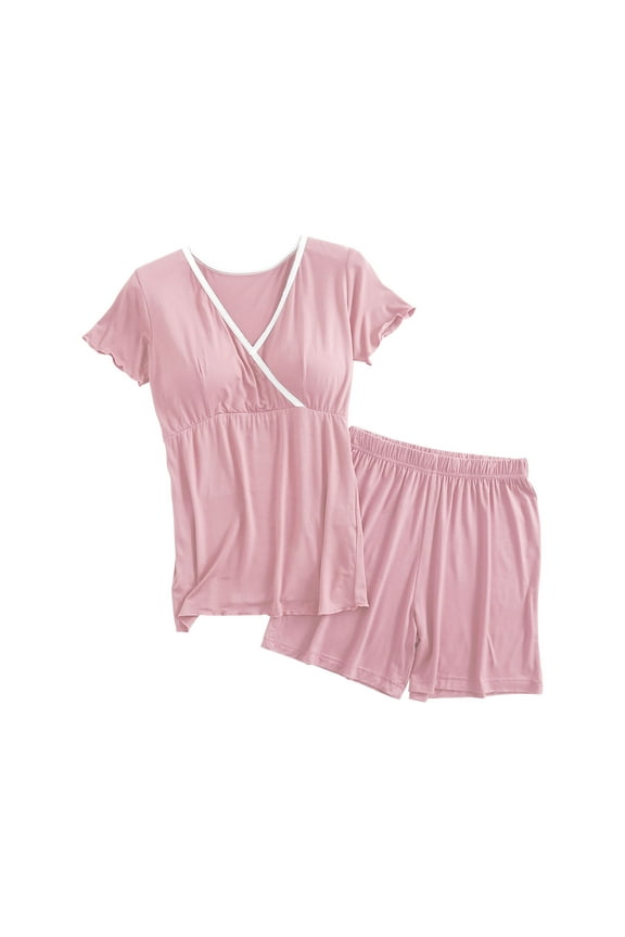 Maternity Outfits for Women V-Neck Short Sleeved Postpartum Clothing for Pregnant Women Breastfeeding Dress Home Clothing Short Sleeved V-Neck Dress