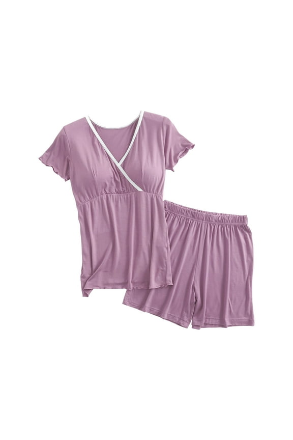 Maternity Outfits for Women V-Neck Short Sleeved Postpartum Clothing for Pregnant Women Breastfeeding Dress Home Clothing Short Sleeved V-Neck Dress