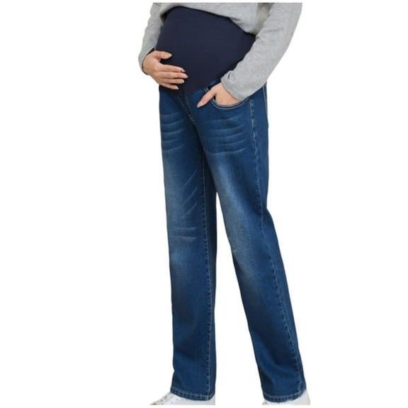 Jamicy Maternity Pants Soft Women's Jeans High Waist Solid Color Pockets Stretch Elastic Waist Maternity Belly Support Denim Pants