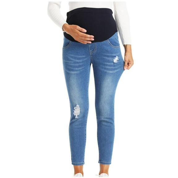 Jamicy Maternity Pants for Work Women's High Waisted Solid Color Pocket Stretch Elastic Waist Maternity Belly Support Denim Pants Pregnancy Outfits for Women