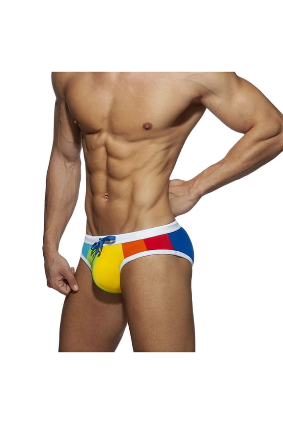 Men Swim Wear Summer Beach Wear Men's Swim Pants Strips Nylon Bikini Swim Briefs Drawstring Fashion Low Rise Swimwear for Men