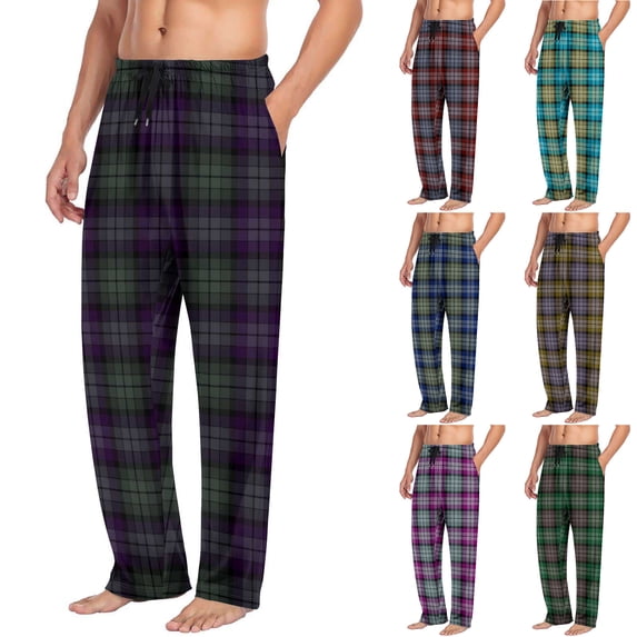 Jamicy Men's Pajama Lounge Pants with Pockets Lightweight Sleep Pants Plaid Print Drawstring Lounge Bottoms for Sleep All-Season Sleepwear