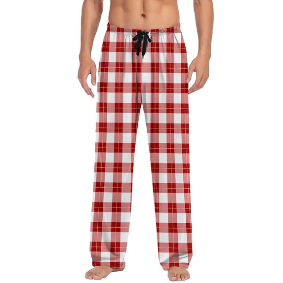 Jamicy Men's Pajamas Casual Plaid Printing Home Wear Relaxation Soft Pajama Pants Mens Straight Vintage Trousers with Pockets