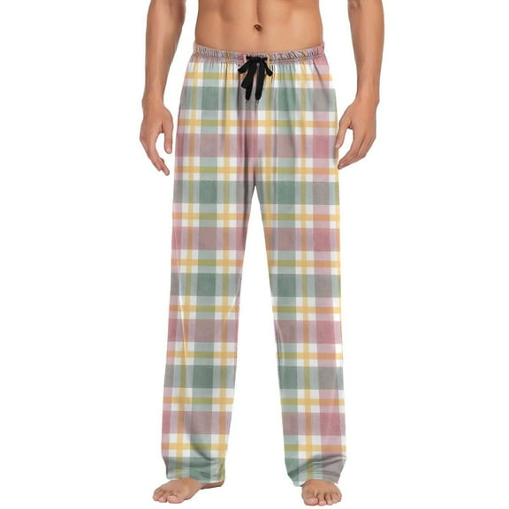 Jamicy Men's Pajamas Casual Plaid Printing Home Wear Relaxation Soft Pajama Pants Mens Straight Vintage Trousers with Pockets