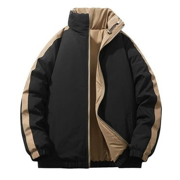 Jamicy Mens Jackets Casual Clearance Sales Men's Double Sided Wear Long Sleeved Color Blocked Drawstring Zipper Stand Up Collar Pocket Jacket Coat