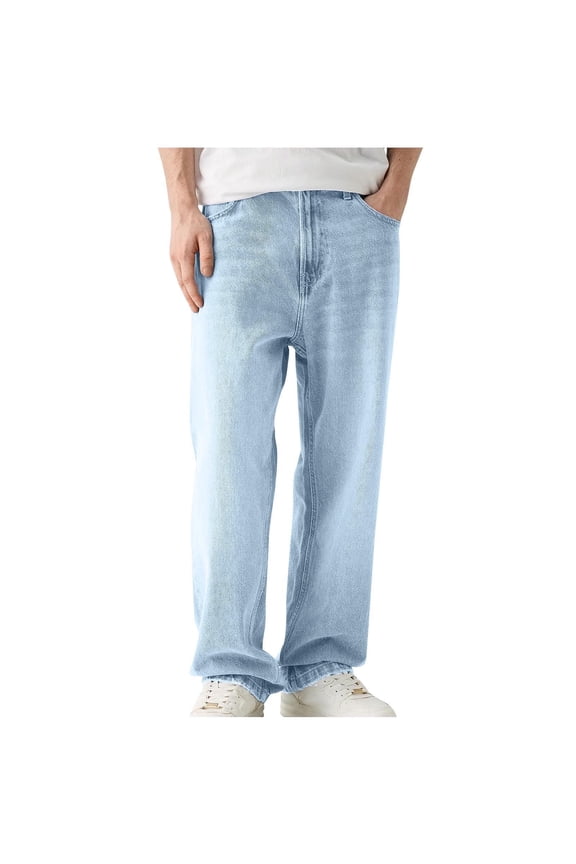 Mens Jeans Men's Baggy Jeans Retro Hip Hop Wide Leg Denim Pants Stretchy Loose Fit Straight Leg Jeans Trousers 90s Streetwear