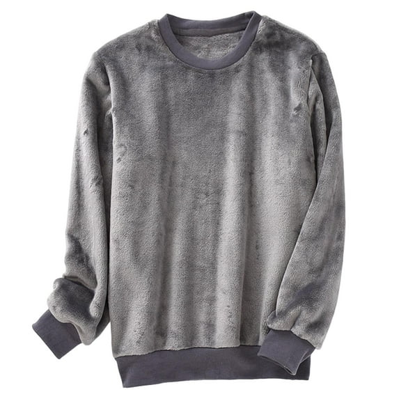 Jamicy Mens Pajama Tops Only Crewneck Long Sleeve Casual Pullover Soft Warm Shirts Velvet Tops Winter Fall