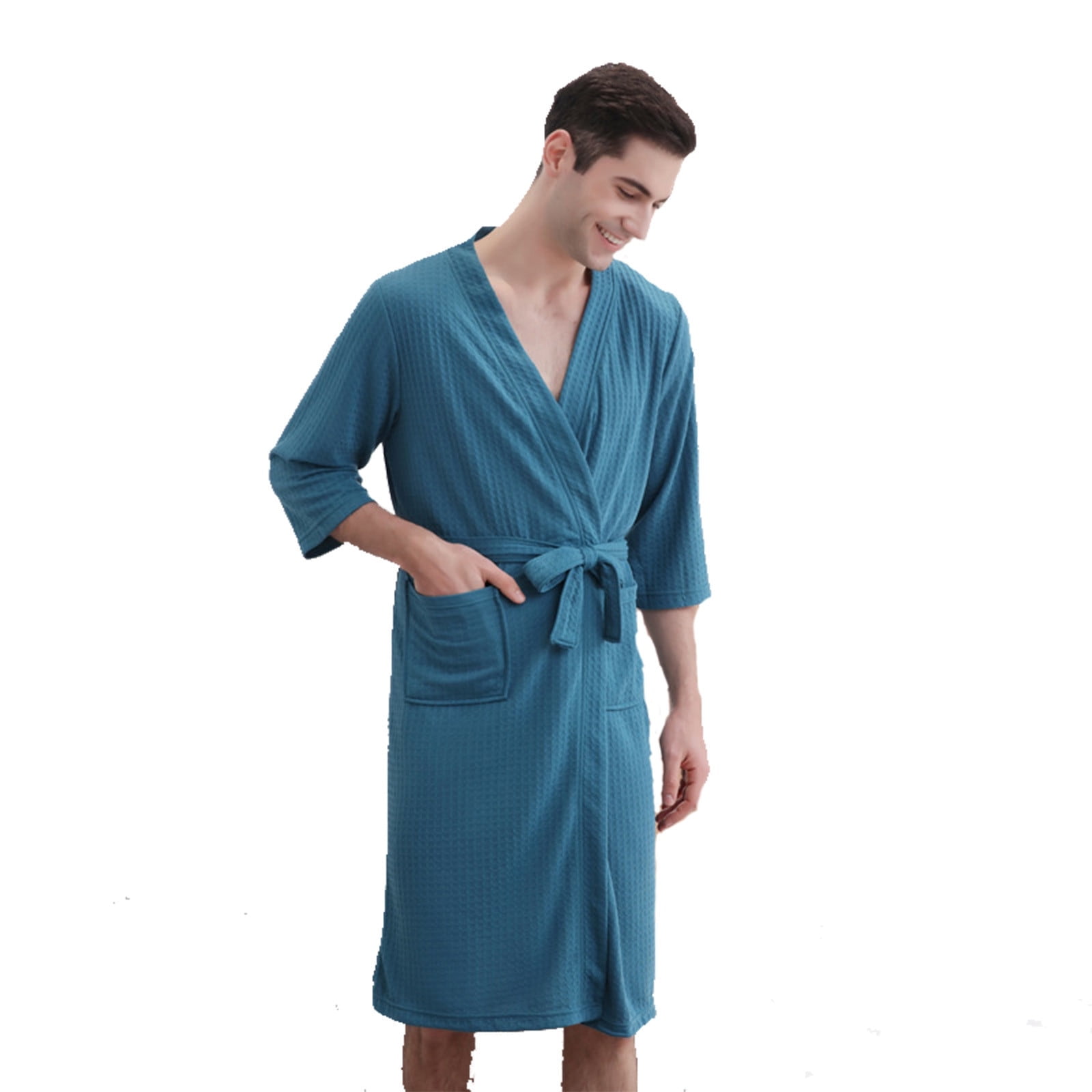 Jamicy Mens Robes Lightweight Men's Waffle Robe Knee Length Kimono ...