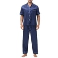thumbnail image 1 of Lopecy-Sta Mens Summer Pajamas Sets Summer Home Wear Mens Satin Silky Pajama Set Short Sleeve Classic Sleepwear Button Down Loungewear with Long Pants, 1 of 5