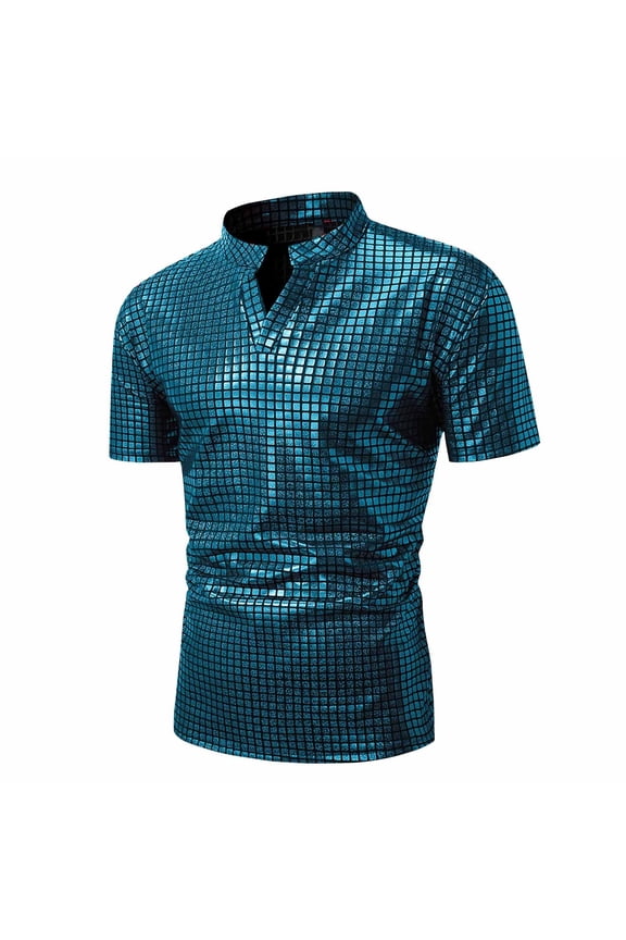 Mens Summer Shirts Gift for Men Men's 70s Disco Shirts Shiny Sequins Short Sleeve Party Shirt Hipster Nightclub Prom Costume T-Shirt