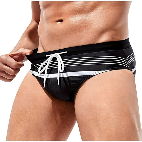 Jamicy Mens Swim Briefs Gift for Husband Men's Fashion Low Rise Swim Briefs Stripe Swimming Bikini Swimsuit