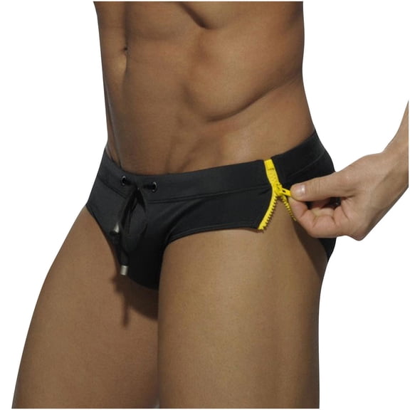 Jamicy Mens Thong Bikini Bottom Low Waist Bikini Swimwear Solid Color Low Rise Bikini Swimsuit with Side Zipper