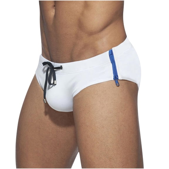 Jamicy Mens Thong Bikini Bottom Low Waist Bikini Swimwear Solid Color Low Rise Bikini Swimsuit with Side Zipper