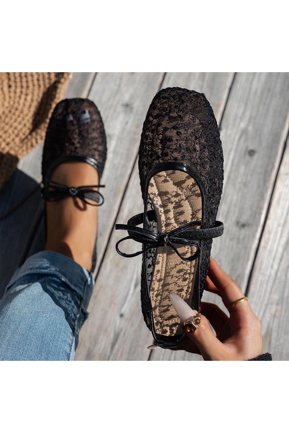 Mesh Ballet Flats for Women Bowknot Pointed Toe Ballerina Flats Closed Toe Comfortable Casual Work Shoes Fashion Casual Outerwear Shoes