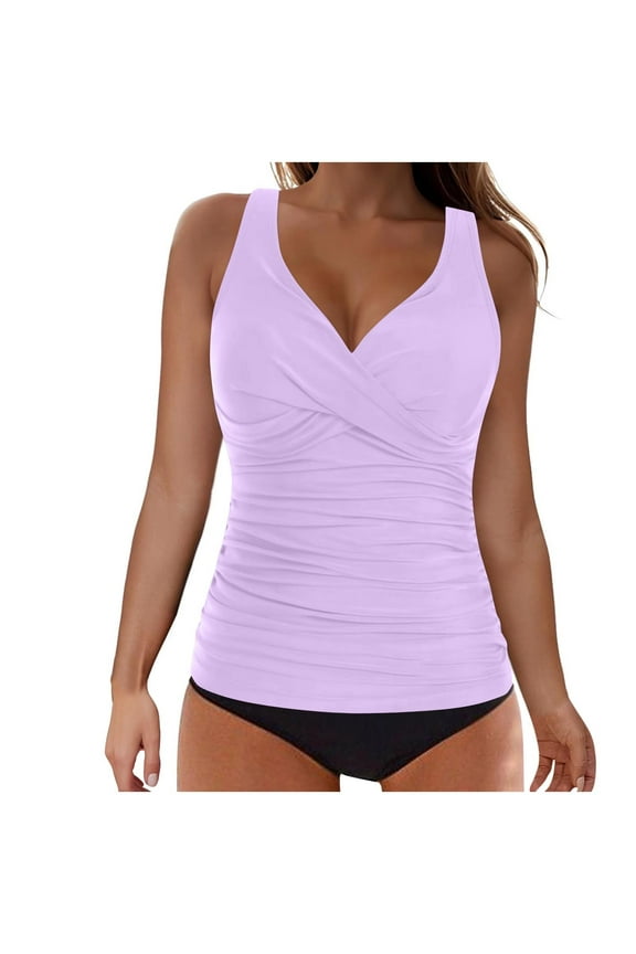 Modest Bathing Suit for Women 2025 New Swimming Fashion Women's Tankini Swimsuits V Neck Tummy Control Two Piece Bathing Suit Cross Back High Waisted Bikini