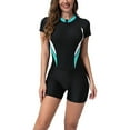 thumbnail image 1 of Jamicy Modest One Piece Swimsuits for Women 2025 New Women One Piece Modest Swimsuit Boyshort Short Sleeve Rashguard Contrast Line Snorkel Surf Suit Sport Bathing Suit, 1 of 8