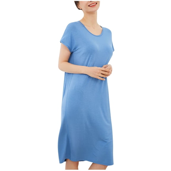 Jamicy Nightdress for Women Plus Size Valentine's Day Gifts for Wives Women's Plus Size Summer Dress Cami Nightgown V Neck Short Sleeve Split Hem Midi Dresses Sleepwear