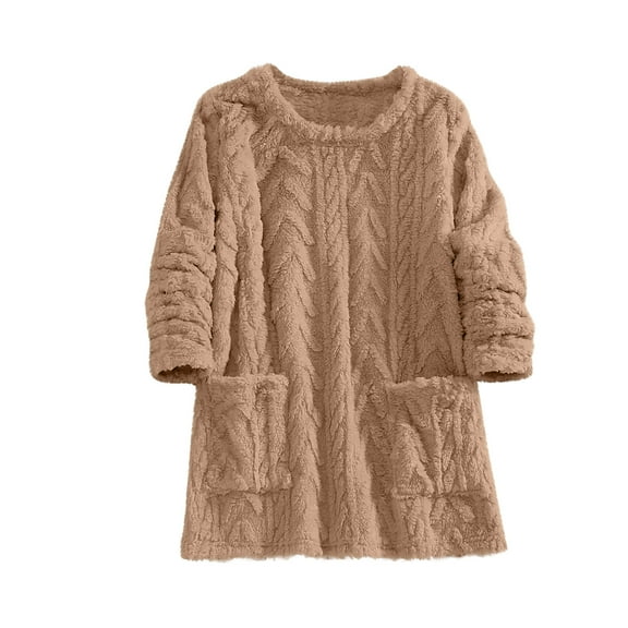 Lopecy-Sta Nightdress for Women Fleece Fluffy Comfortable Cozy Pajama Nightshirts Pullover Lounge Home Warm Wear for Winter