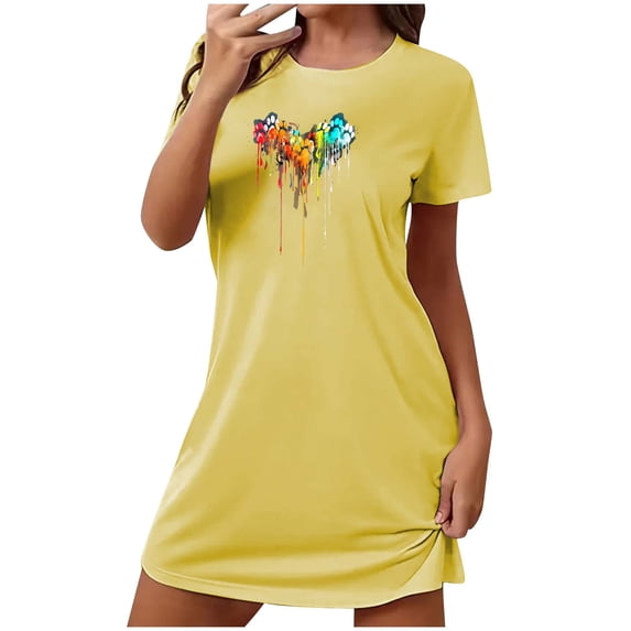 Jamicy Nightdress for Women Pajamas Short Nightdress Chest Printed Round Neck Short Sleeve Comfortable Casual Women's Short Nightdress
