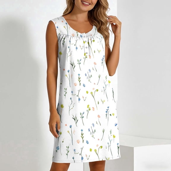 Jamicy Nightdress for Women Sleeveless Crew Neck Nightdress Cute Night Gowns Short Sleepshirt Soft Sleepwear Soft Pajama Dress