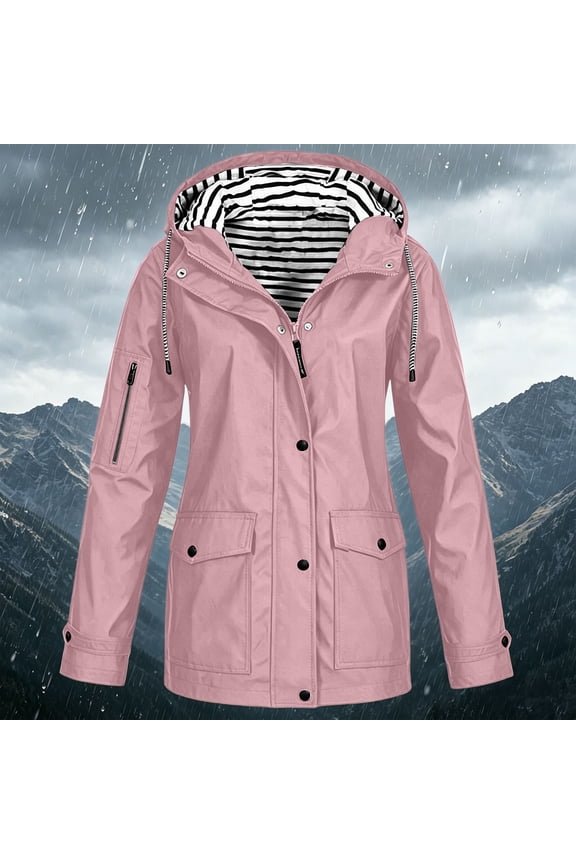 Outdoor Jacket for Women Waterproof Long Hooded Trench Coats Windbreaker Travel Jacket Casual Long Sleeve Outerwear Jacket