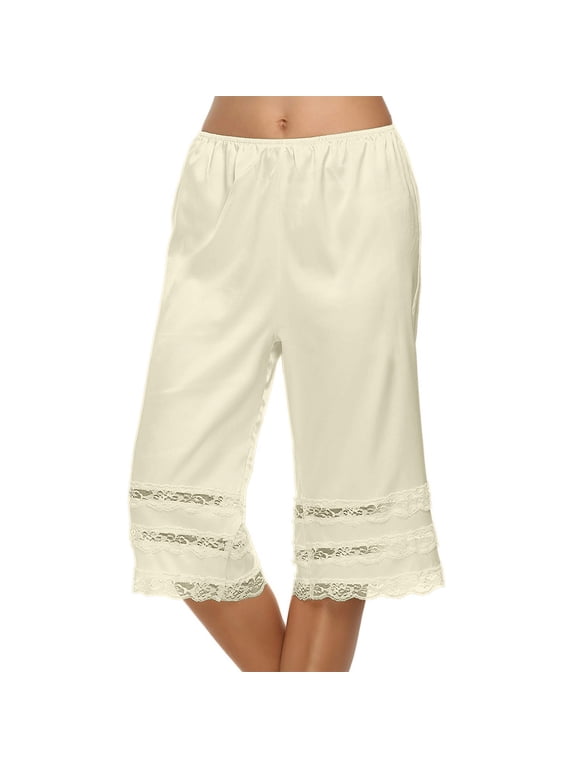 Pajama Pants for Women Valentine's Day Gift Lace Trim Culotte Slip Snip-It Pettipants Bottom Split Skirt Bloomers Lingerie Satin Pant Slip