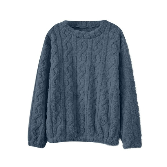 Lopecy-Sta Pajama Top for Women Knit Sweater Oversized Round-Neck Long Sleeve Solid Pajama Top Pullover Knitted Sweater Homewear