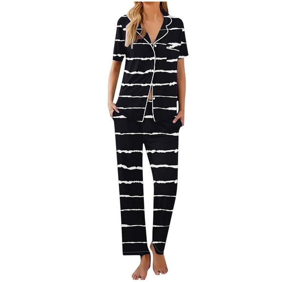 Jamicy Pajamas for Women Gifts for Mom Womens Short Sleeve Pajamas Set Soft Sleepwear Button Down Shirt and Long Pants Pj Lounge Sets S-Xxl with Pockets