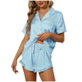 thumbnail image 1 of Jamicy Pajamas for Women Set Summer Satin Pajama Set - Loose Casual Short Sleeve V-Neck Shirt with Shorts, Lightweight Sleepwear for Daily Comfort, Hand/Machine Wash, 1 of 8
