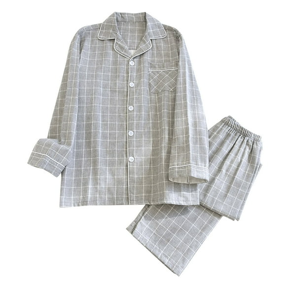 Jamicy Pajamas for Men Set Summer Home Wear Cotton Pajama Set Long Sleeve Button Down Men's Sleepwear Soft Mens Pjs Set