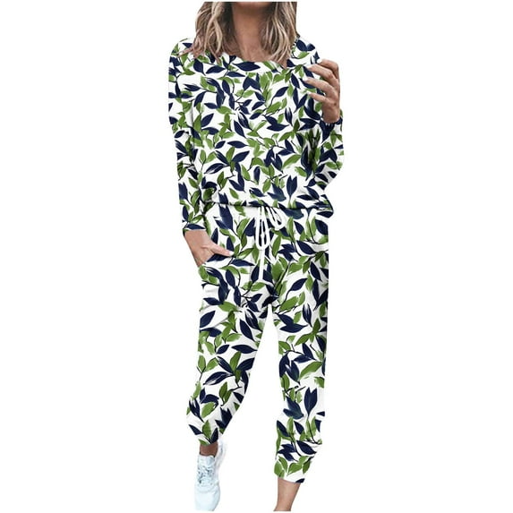 Jamicy Pajamas for Women Womens 2 Piece Outfits Long Sleeve Button Shirts Baggy Pants Cute Print Sleepwear Sets