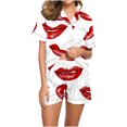thumbnail image 1 of Jamicy Pajamas for Women Set Valentine's Day Gift Button Up Pjs Short Sleeve Ruffle Sleepwear Notch Collar Bride Soft Pj Lounge Sets, 1 of 5