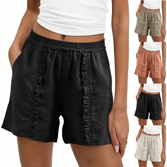 Jamicy Plus Size Linen Shorts for Curvy Women Wide Leg Elastic Drawstring Shorts Casual Beach Loungewear Loose Summer Clothes with Pockets