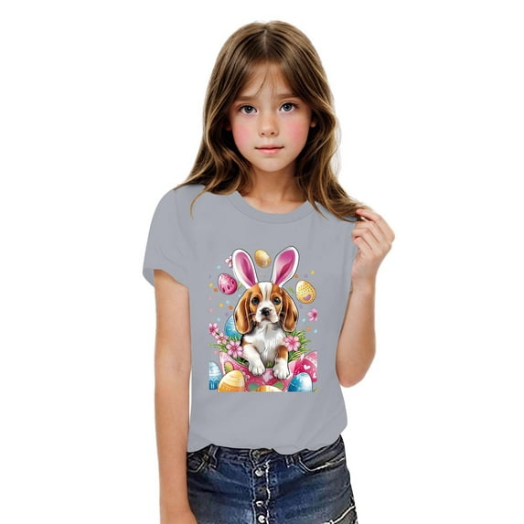Jamicy Pool Shirts for Girls Gift for Girls Toddler Kids Boys Girls Cotton Easter Day T-Shirt Fashion Cute Round Neck Print Tee Short Sleeve Top