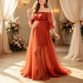 thumbnail image 1 of Jamicy Pregnant Dress Off The Shoulders Maternity Dress Puff Sleeve Solid Color Mesh Maxi Wedding Gown for Photo Prop Baby Shower, 1 of 8